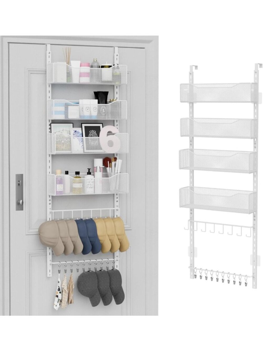 Over the Door Organizer, 2 in 1 Metal Hanging Closet Organizer & Hat Rack with 4